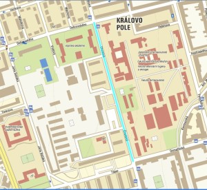 A map showing (in blue) a stretch of a street where the municipal police frequently place their radars. (c) MP Brno